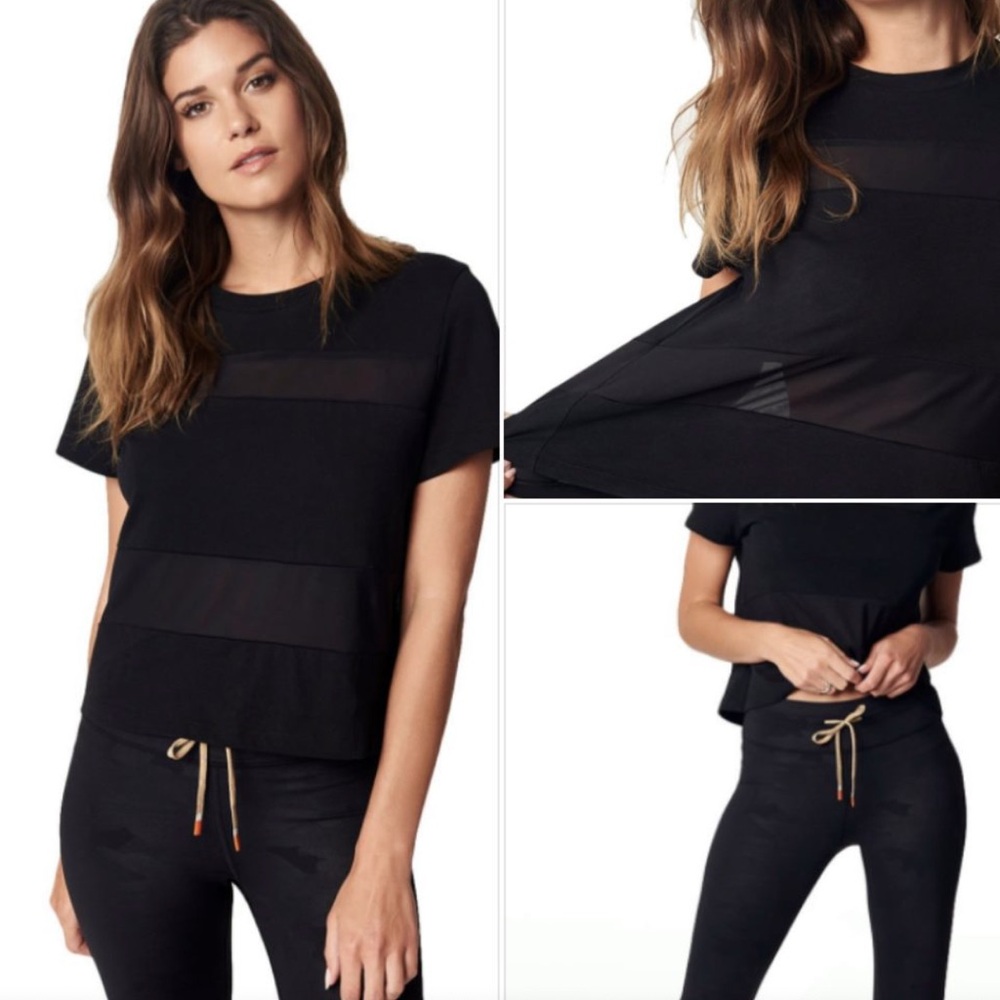 Women's Black Mesh Panel Top